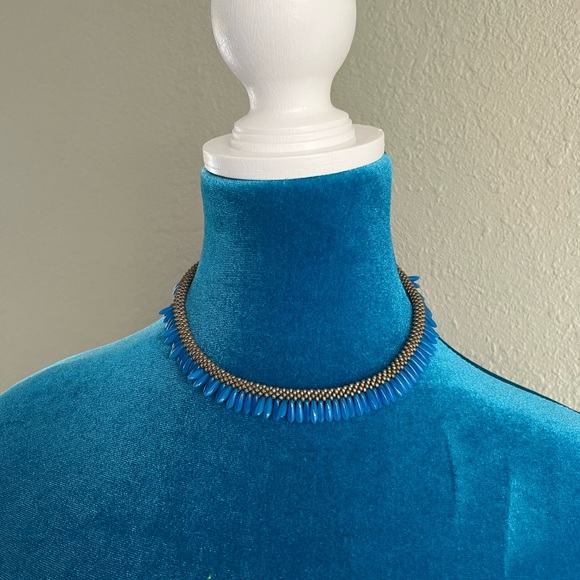 BUNDLE - Blue “Rice” Beading Silver Choker and matching earrings - Picture 2 of 8